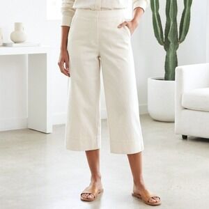 Prologue Cropped Wide Leg Pants Womens 2 Cream High Waist Stretch Cotton NWT